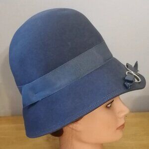 Vintage Women's Hat - Blue Wool Cloche Hat